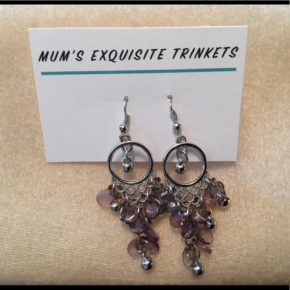 Silver/Light Purple Crystals Chandelier Earrings